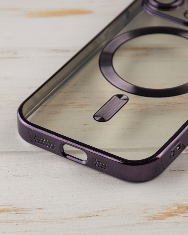 Силиконовый чехол SHINING с поддержкой MagSafe для iPhone 15 Pro Max темно-фиолетовый