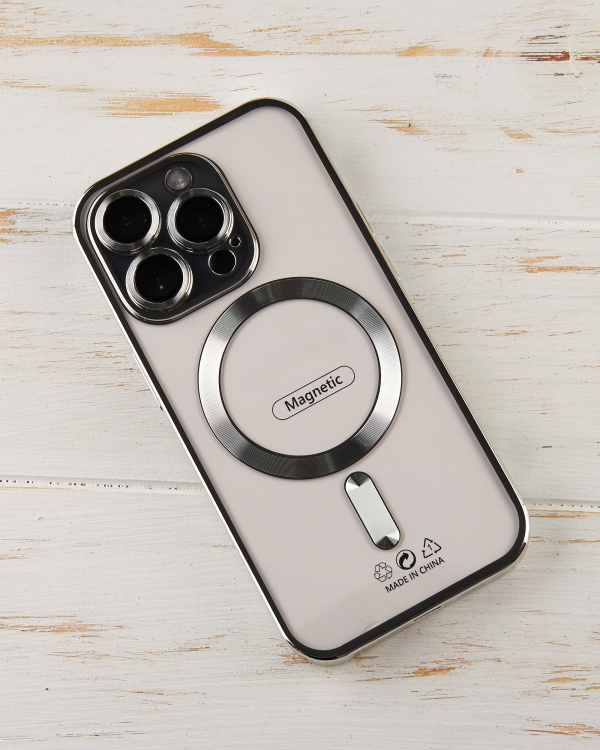 Силиконовый чехол SHINING with MagSafe для iPhone 15 Pro серебряный