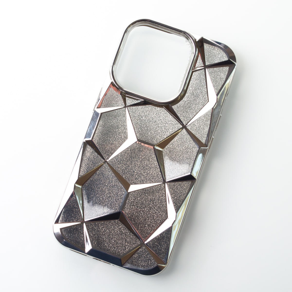 Силиконовый чехол THREE-DIMENSIONAL DIAMOND для iPhone 14 Pro серебряный