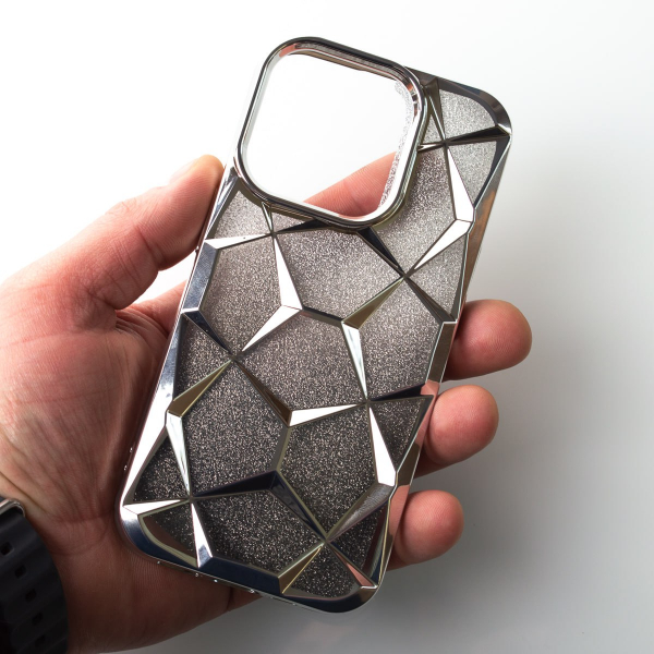 Силиконовый чехол THREE-DIMENSIONAL DIAMOND для iPhone 14 Pro серебряный