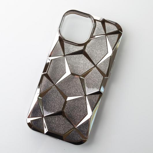 Силиконовый чехол THREE-DIMENSIONAL DIAMOND для iPhone 15 серебряный