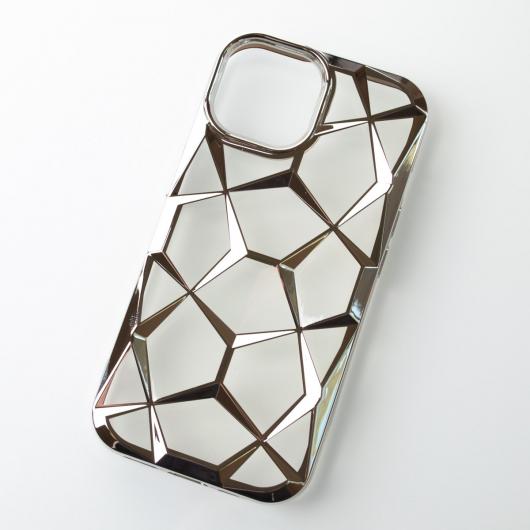 Силиконовый чехол THREE-DIMENSIONAL DIAMOND для iPhone 15 серебряный