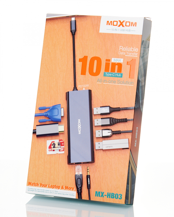 USB HUB MOXOM (MX-HB03) Type-C to USB/ 3*USB3.0 + 1*USB2.0 + microSD + PD + VGA + HDMI + RG45 +3.5mm серый