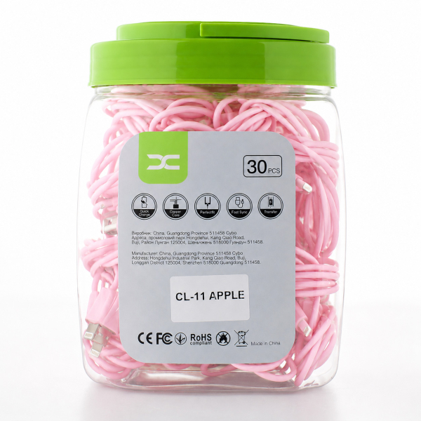 USB cable DC Lightning (CL-11) 30pcs/bottle, 1m розовый